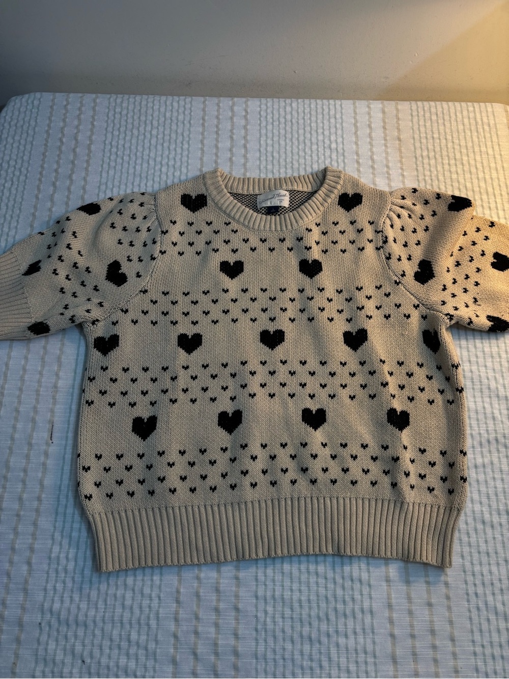 Universal Thread Cream Crewneck Sweater with Black Heart Pattern